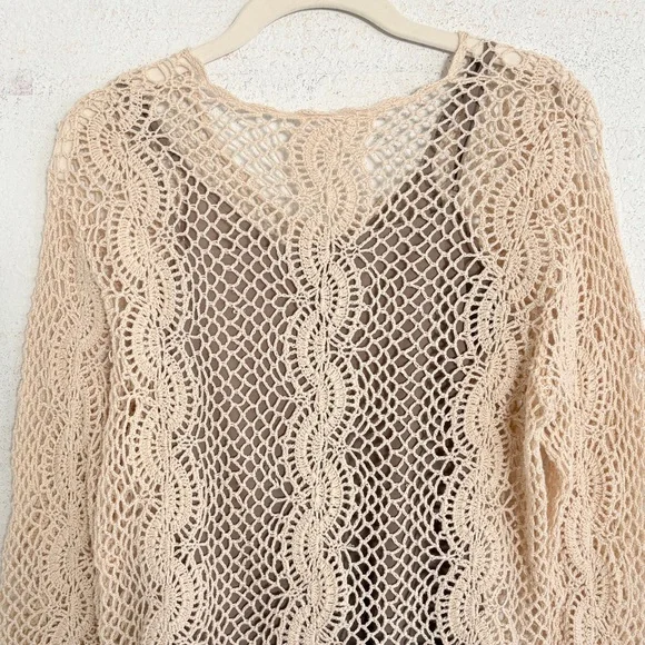 Vintage Open Knit Sweater Crochet Lace Fairy Indie Sleazy S Beige Cream - Picture 5 of 7